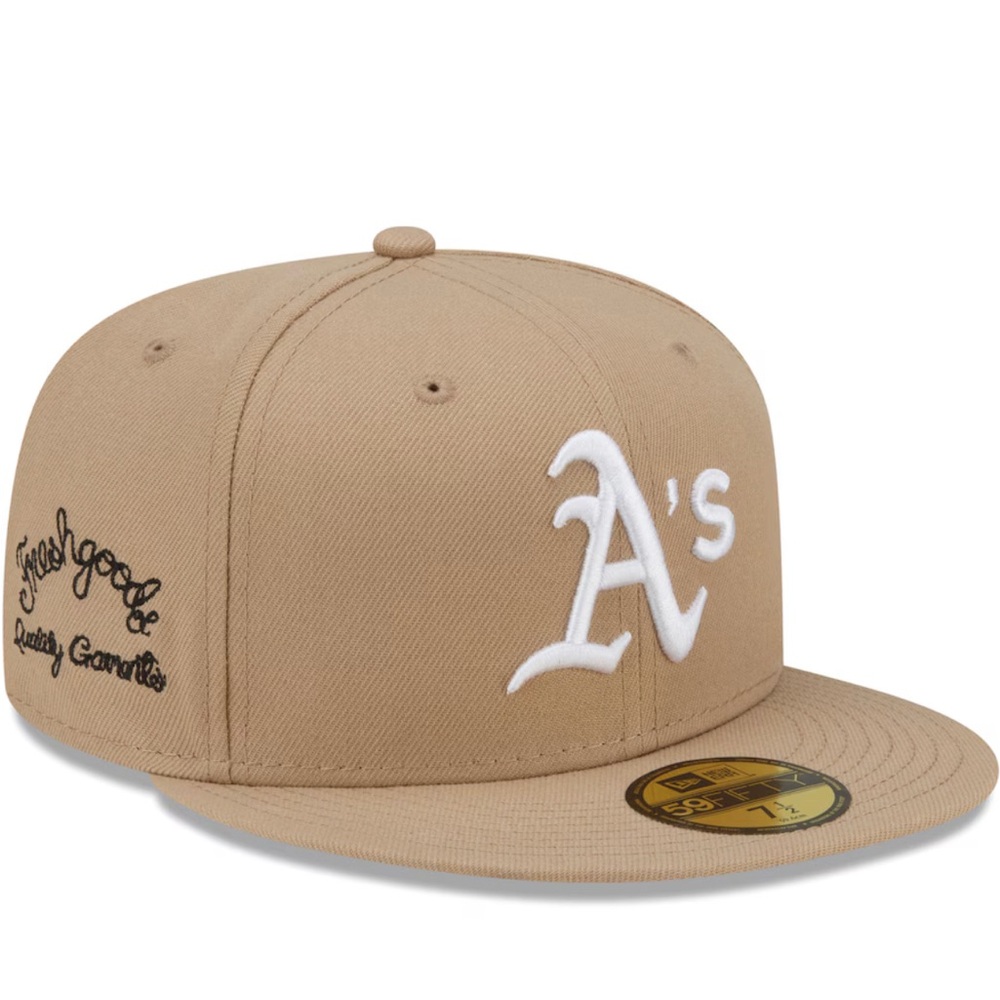 OAKLAND ATHLETICS NEW ERA X JOE FRESH GOODS 59FIFTY FITTED IN TAN WITH PINK